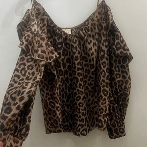Parker Brown Leopard Print Cold Shoulder Blouse